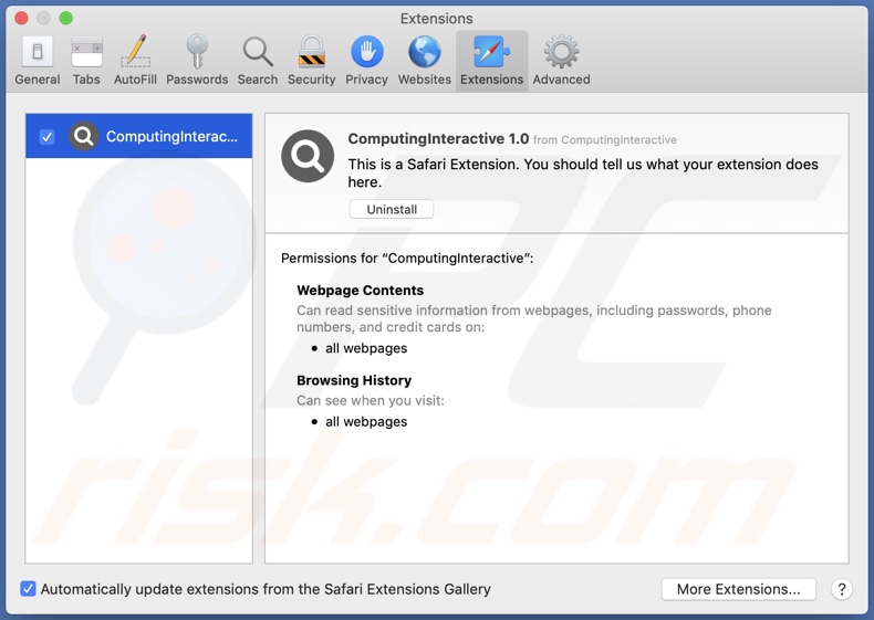 ComputingInteractive adware installed onto Safari