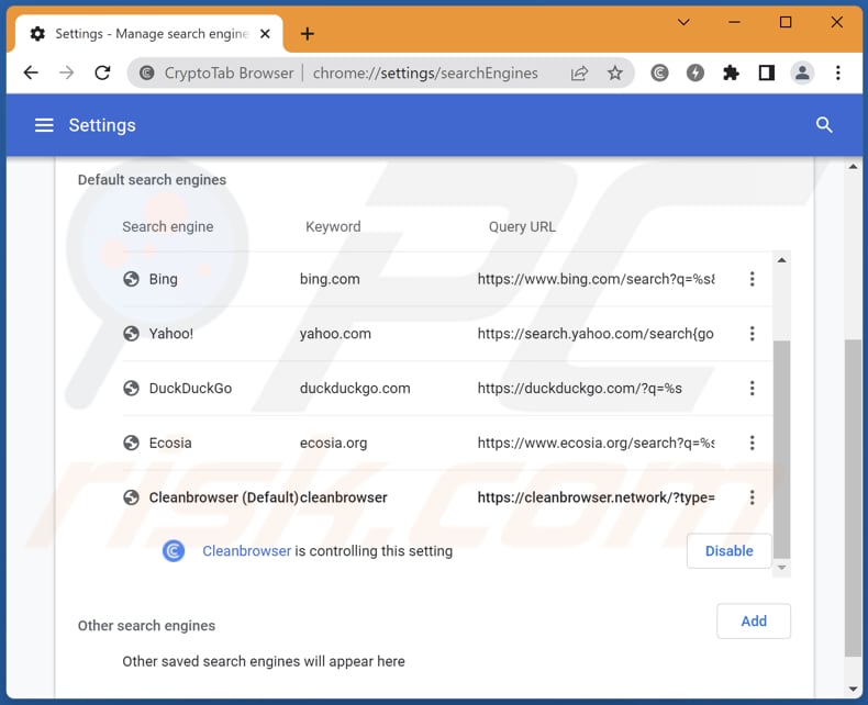 cryptotab browser unwanted application cleanbrowser.network as default search engine