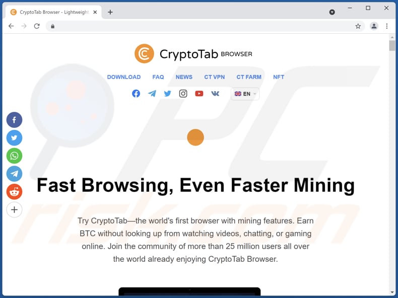 Website used to promote CryptoTab Browser