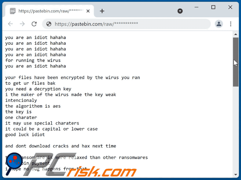 DeezNuts Crypter ransomware pastebin site (GIF)
