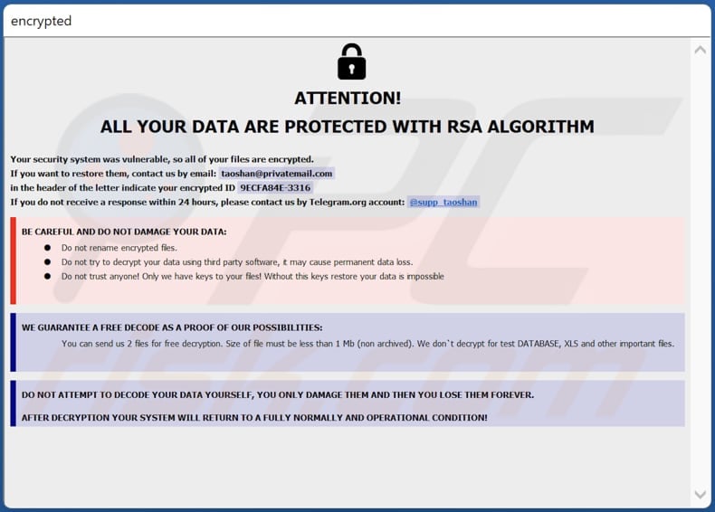 DIKE ransomware ransom note in pop-up window (info.hta)