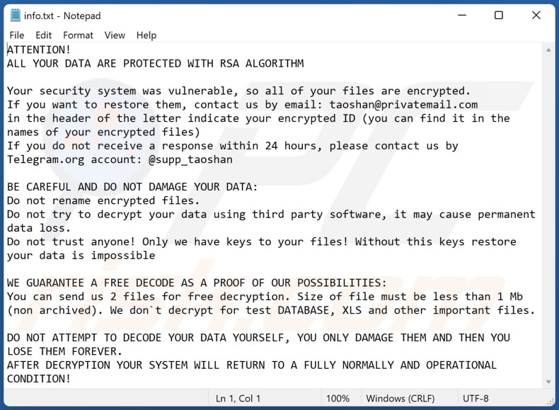 DIKE ransomware text file (info.txt)