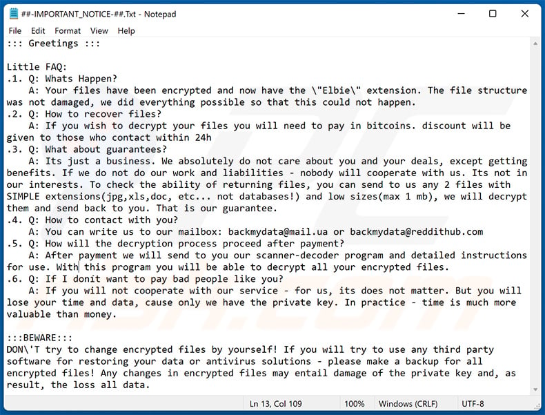 Elbie ransomware text file - ##-IMPORTANT_NOTICE-##.Txt