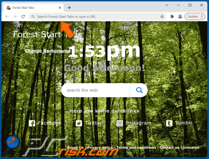 forest start tabs browser hijacker foreststarttabs.com shows google results