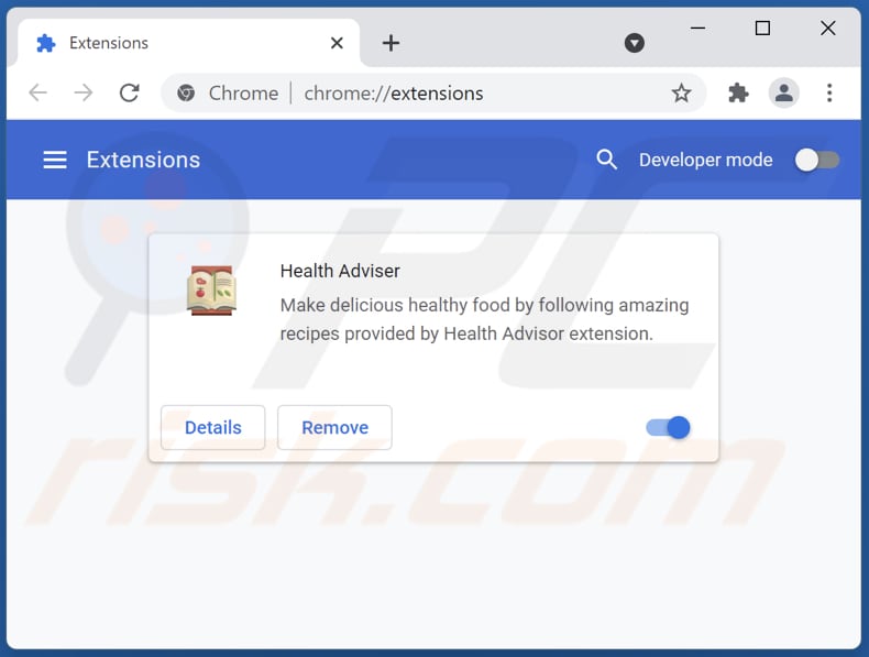 Removing Health Adviser adware from Google Chrome step 2