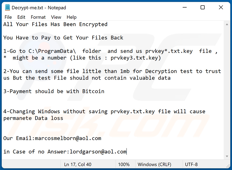 .help (VoidCrypt) Ransomware text file - Decrypt-me.txt