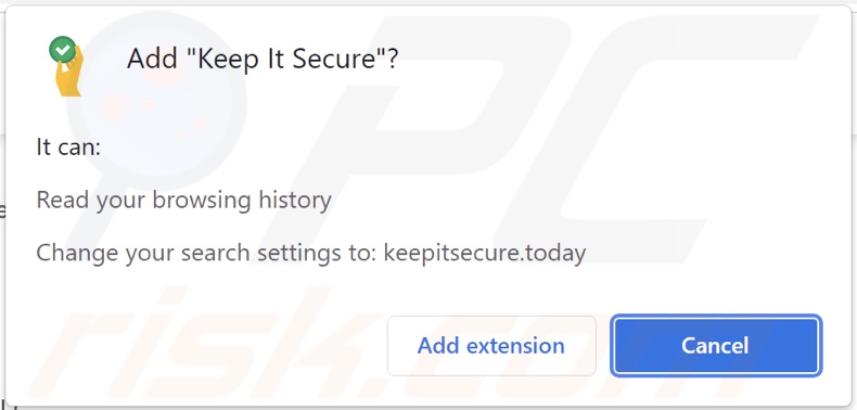 Keep It Secure browser hijacker asking for permissions