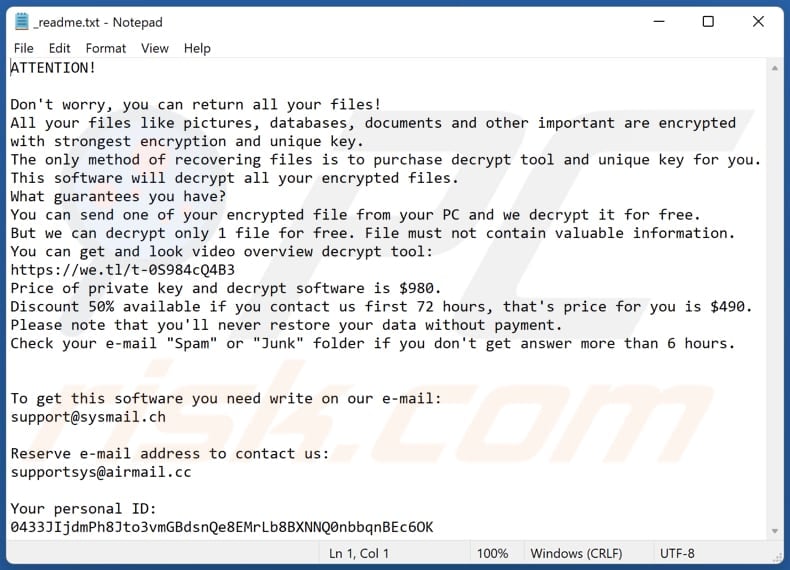 Kxde ransomware text file (_readme.txt)