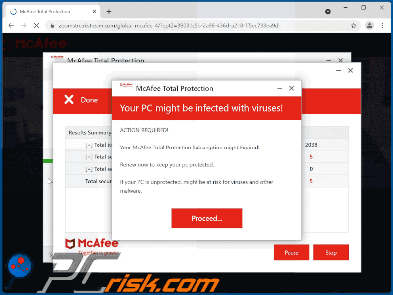 Appearance of McAfee Total Protection - Your PC might be infected with viruses! scam scam