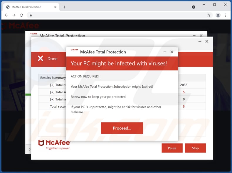 McAfee Total Protection - Your PC might be infected with viruses! scam