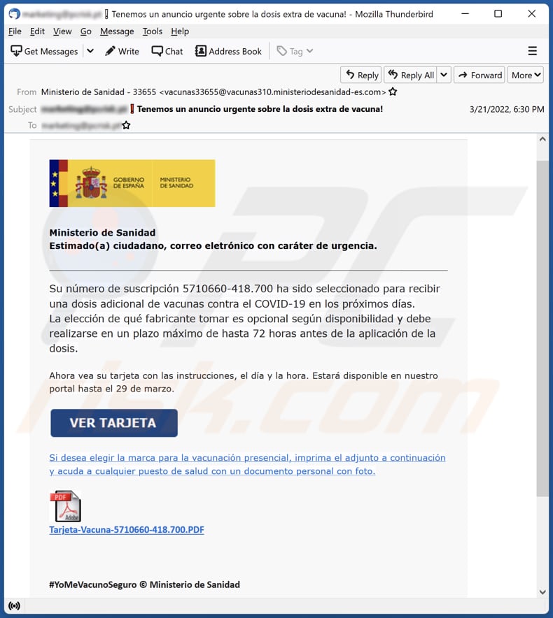 Ministerio de Sanidad email scam