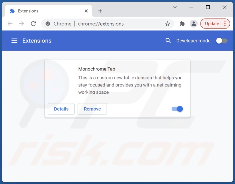 Removing search.monochrometab.com related Google Chrome extensions