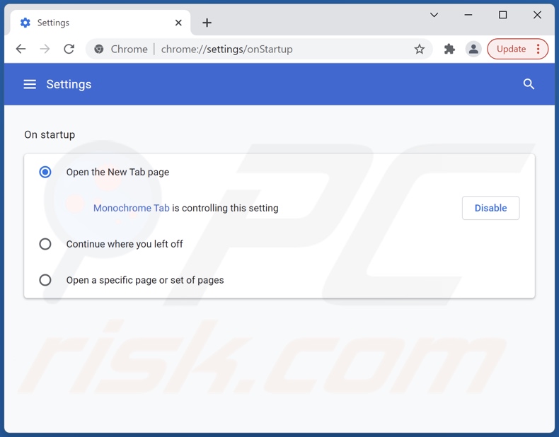 Removing search.monochrometab.com from Google Chrome homepage