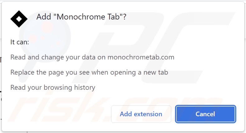 Monochrome Tab browser hijacker asking for permissions