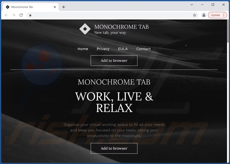 Website used to promote Monochrome Tab browser hijacker