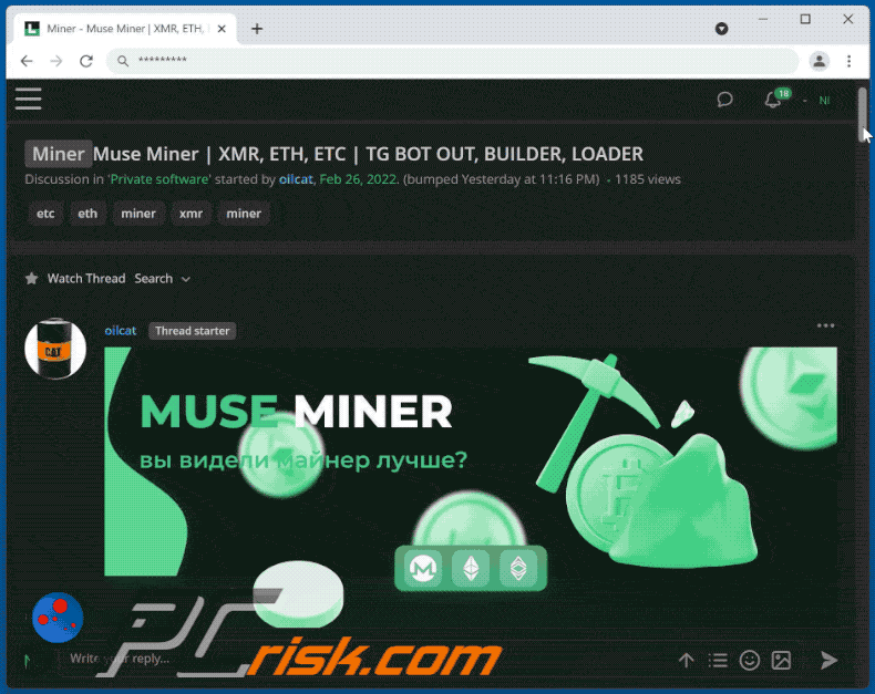 muse miner promoted in hacker forum