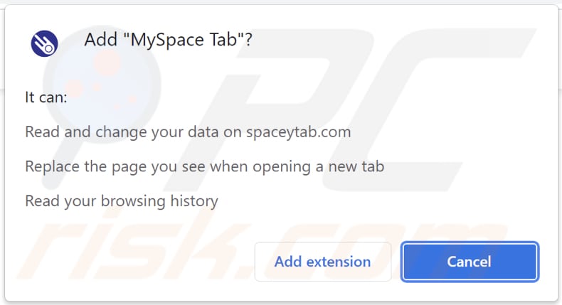 myspace tab browser hijacker browser notification