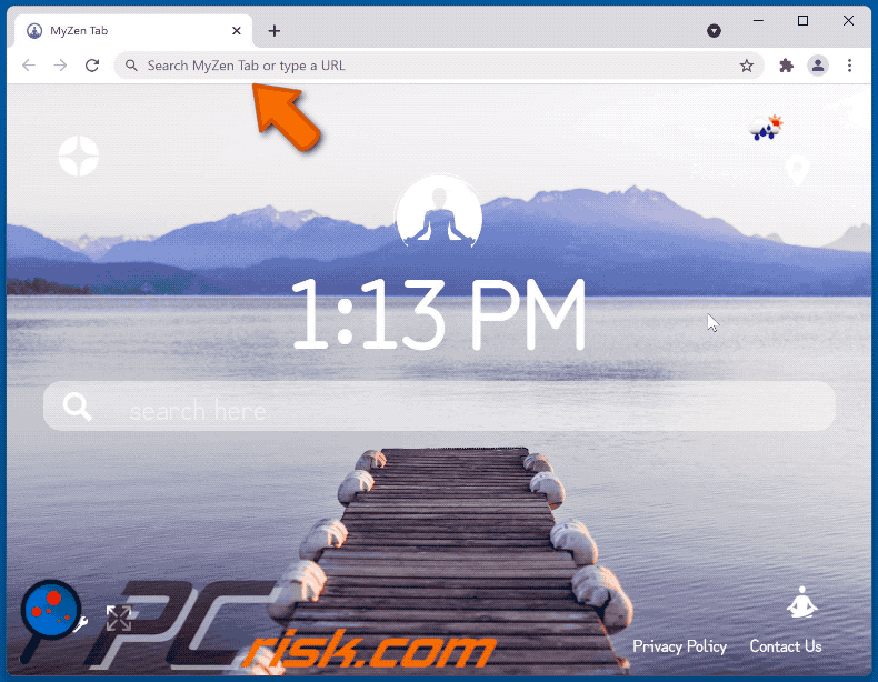 MyZen Tab browser hijacker redirecting to Google (GIF)