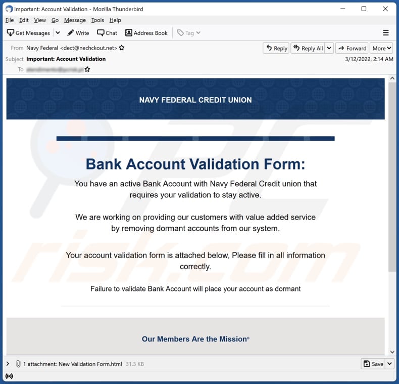 NAVY FEDERAL CREDIT UNION email scam email spam campaign