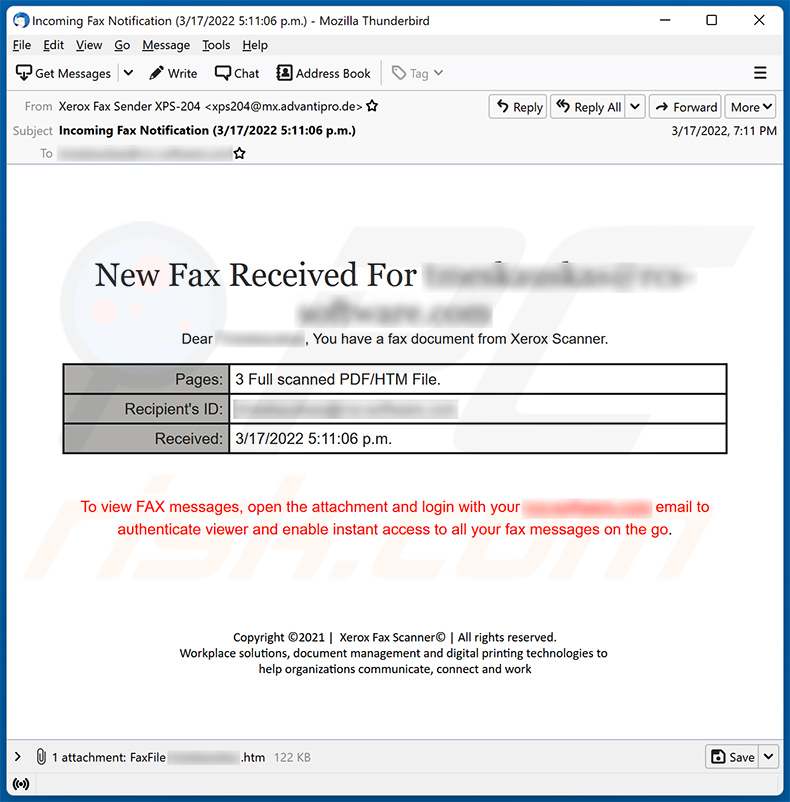New Fax Received Email Scam (2022-03-18)