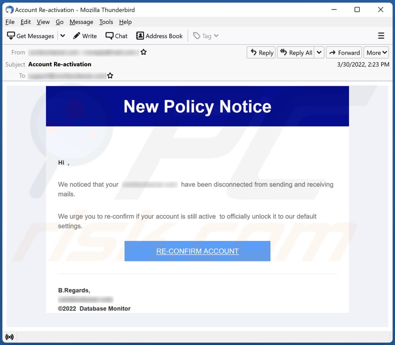 New Policy Notice email scam email spam campaign