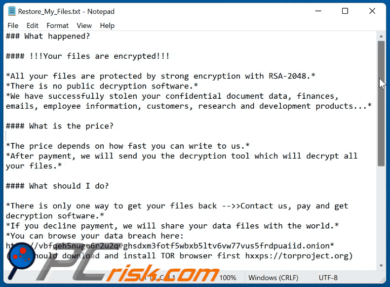 pandora ransomware ransom note Restore_My_Files.txt appearance