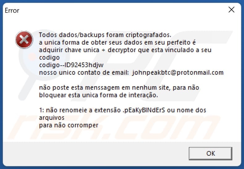 peakyblnder ransomware error pop-up window