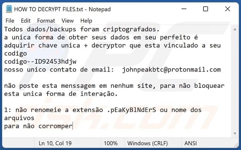 pEaKyBlNdEr ransomware text file (HOW TO DECRYPT FILES.txt)