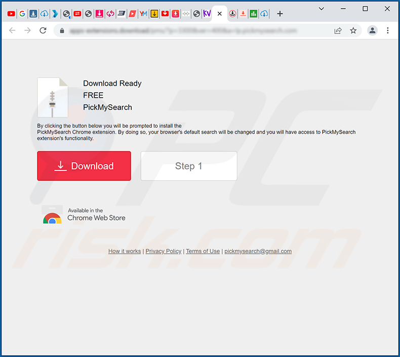 PickMySearch browser hijacker-promoting website (2022-03-04)