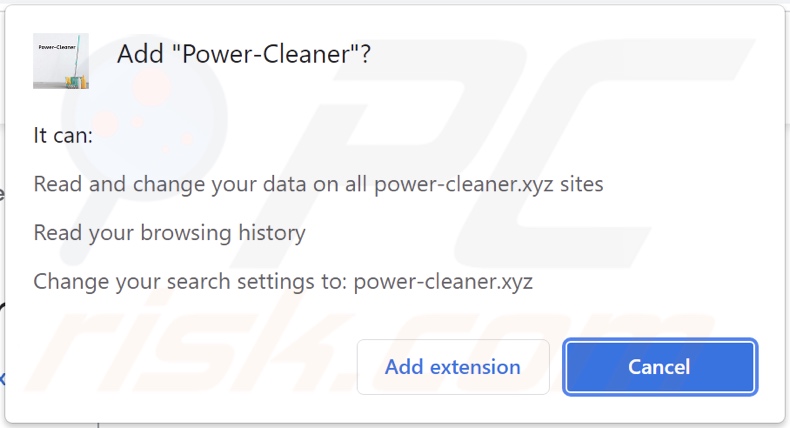 Power-Cleaner browser hijacker asking for permissions