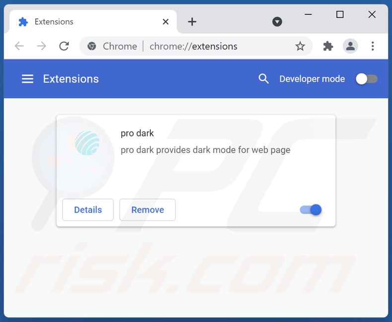 Removing Pro Dark ads from Google Chrome step 2