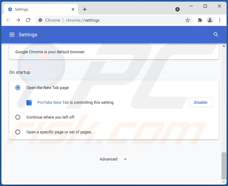 Removing protabs.xyz from Google Chrome homepage