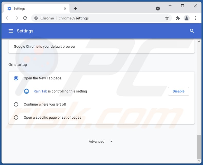 Removing raintab.com from Google Chrome homepage