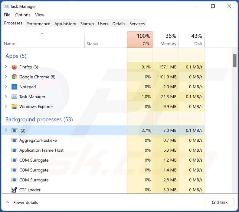 Ranger3X ransomware process on Task Manager ( (2) - process name)