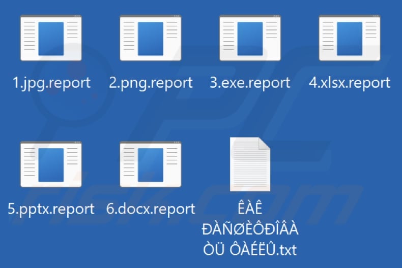 Files encrypted by Report ransomware (.report extension)
