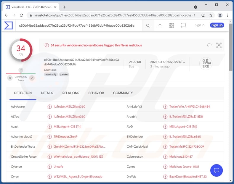 S-400 malware detections on VirusTotal