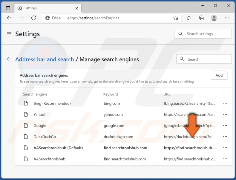 searchtoolshub.com as the default search engine in edge