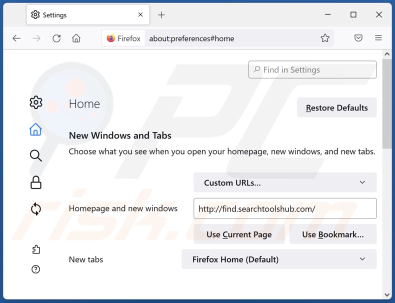 Removing searchtoolshub.com from Mozilla Firefox homepage