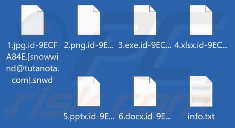 Files encrypted by Snwd ransomware (.snwd extension)