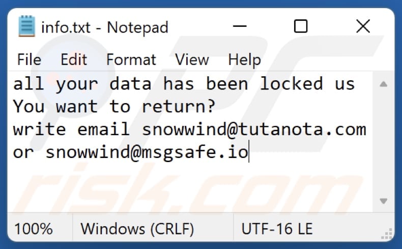 Snwd ransomware text file (info.txt)
