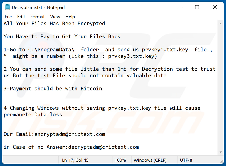 Sophos ransomware text file (Decrypt-me.txt)