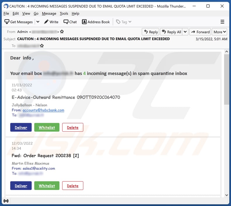 Spam Quarantine Inbox email scam