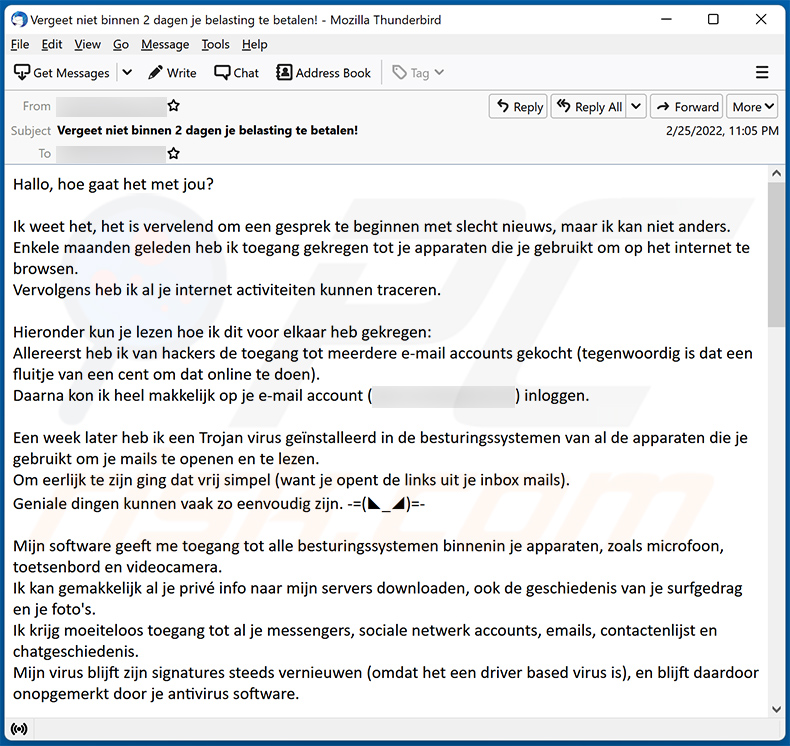 Start The Conversation With Bad News scam email Dutch variant