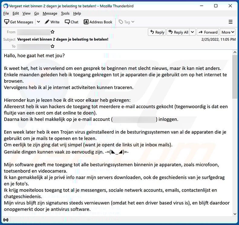 Start The Conversation With Bad News scam email Dutch variant
