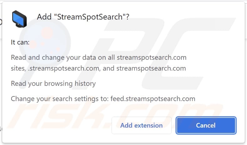 streamspotsearch browser hijacker notification