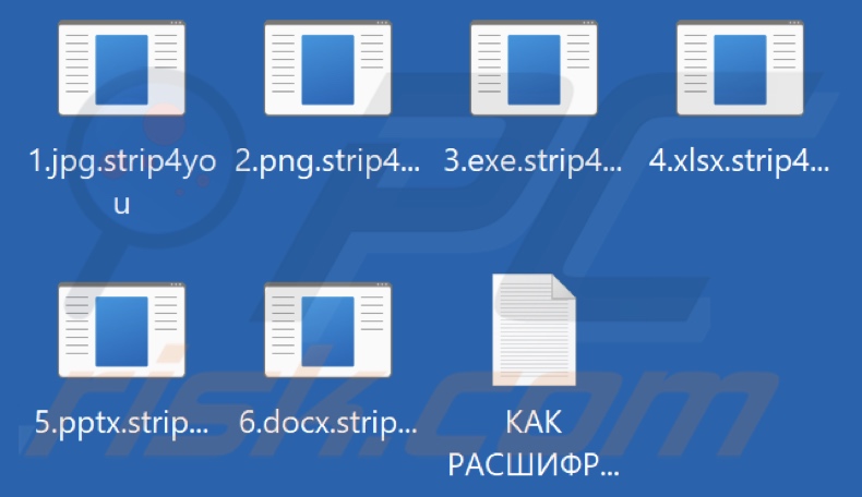 Files encrypted by Strip4you ransomware (.strip4you extension)