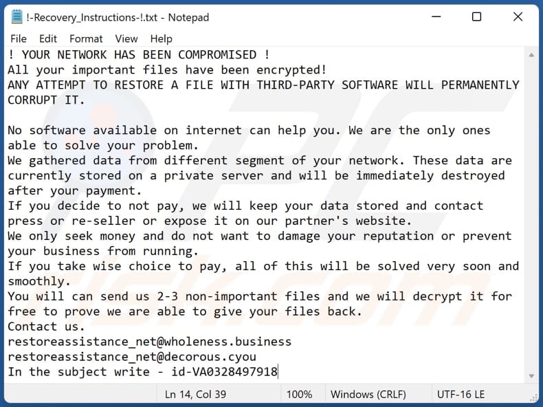 SunnyDay ransomware text file (!-Recovery_Instructions-!.txt)