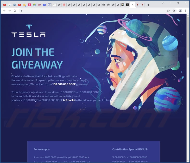 tesla giveaway scam 1 million doge fake giveaway