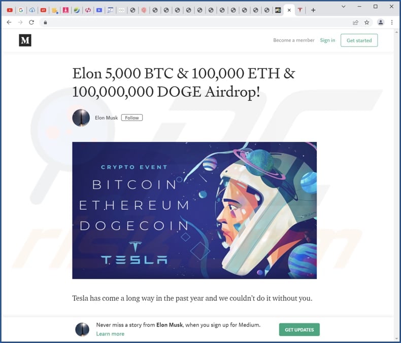 Tesla Giveaway scam website