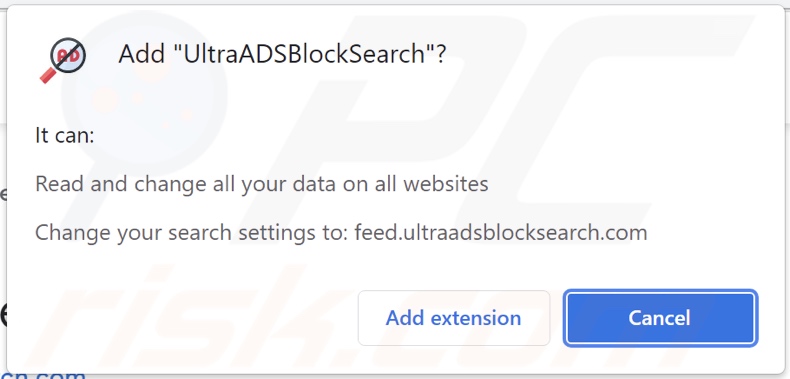 UltraADSBlockSearch browser hijacker asking for permissions